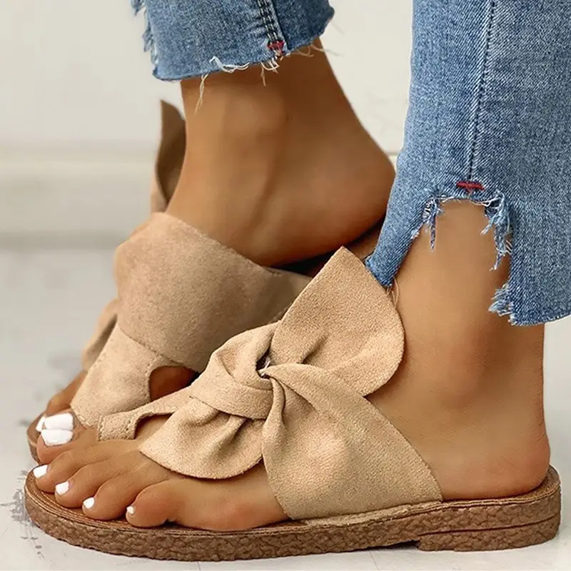 womens twist knot flat toe loop slides solid color open toe bohomian outdoor slippers summer beach slides shoes details 4